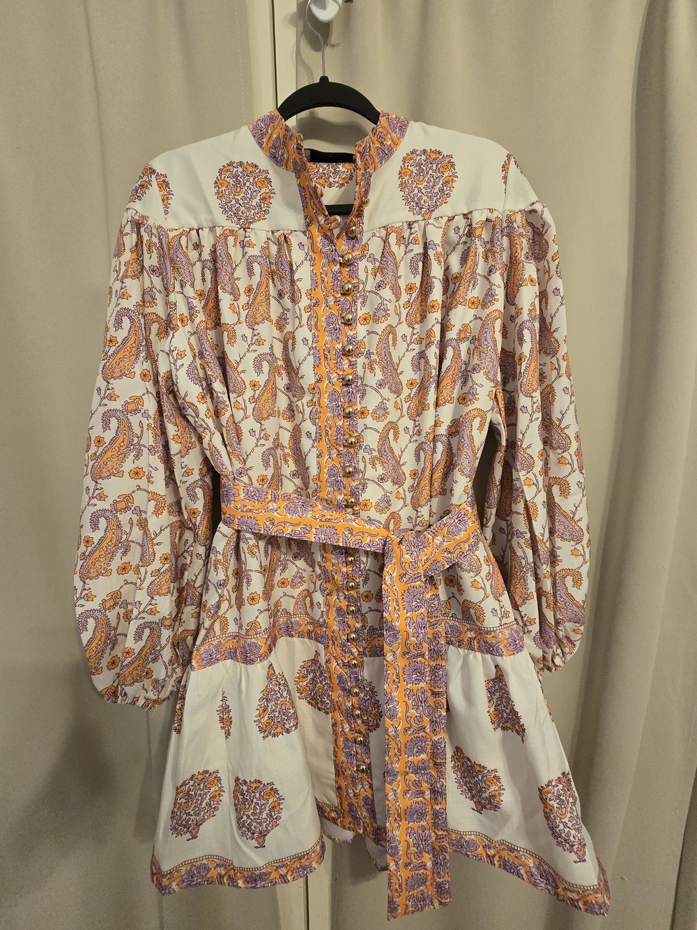 Hausen Paisley Button Front Belted Mini Dress Size L